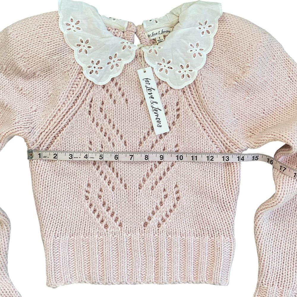 NEW For Love & Lemons Stacy Light Pink Peter Pan Eyelet Collar Sweater Size S - Picture 6 of 10